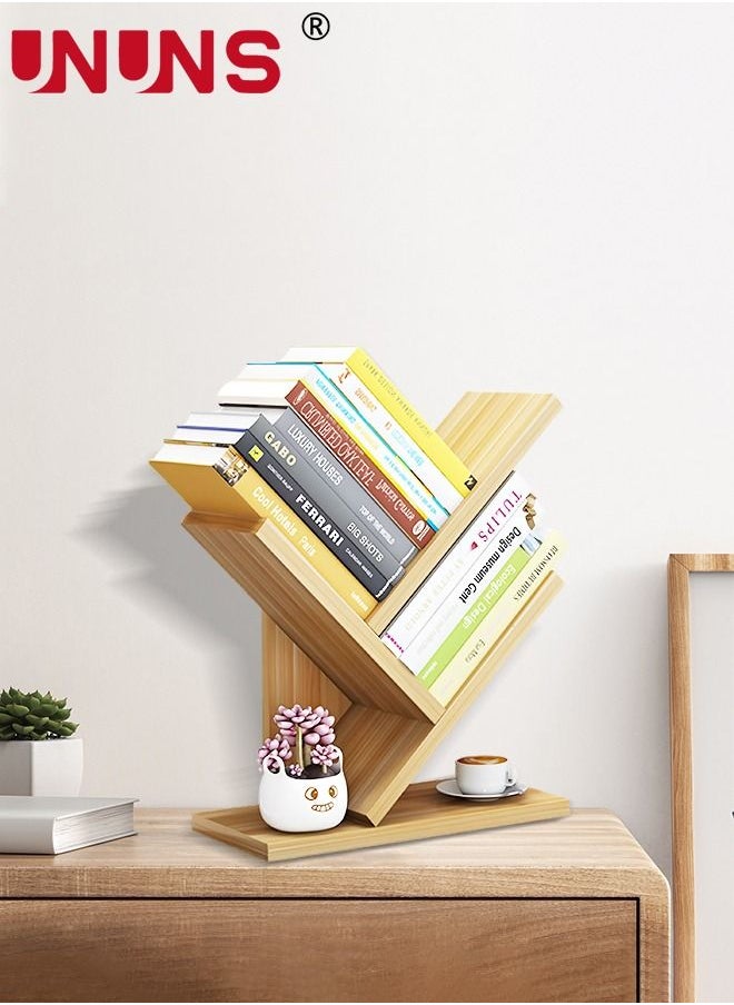 UNUNS - Desktop Bookshelf,3-Shelf Tree Bookshelf Organizer,Floor Standing Bookcase,Wood Bookcase For Office Home School,(31 * 17 * 40.5CM(Light Walnut) - Image 1