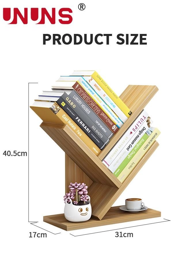 UNUNS - Desktop Bookshelf,3-Shelf Tree Bookshelf Organizer,Floor Standing Bookcase,Wood Bookcase For Office Home School,(31 * 17 * 40.5CM(Light Walnut) - Image 1