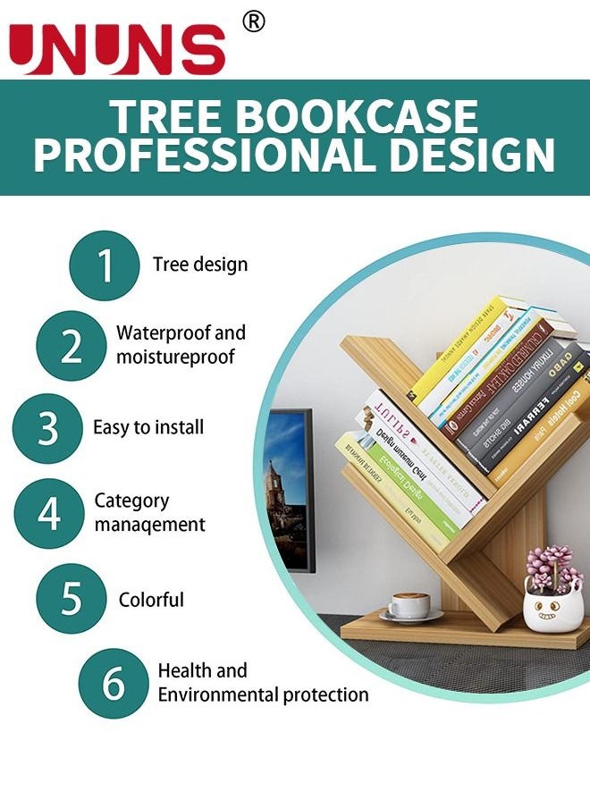 UNUNS - Desktop Bookshelf,3-Shelf Tree Bookshelf Organizer,Floor Standing Bookcase,Wood Bookcase For Office Home School,(31 * 17 * 40.5CM(Light Walnut) - Image 1