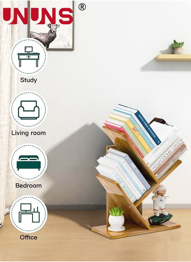 UNUNS - Desktop Bookshelf,3-Shelf Tree Bookshelf Organizer,Floor Standing Bookcase,Wood Bookcase For Office Home School,(31 * 17 * 40.5CM(Light Walnut) - Image 1
