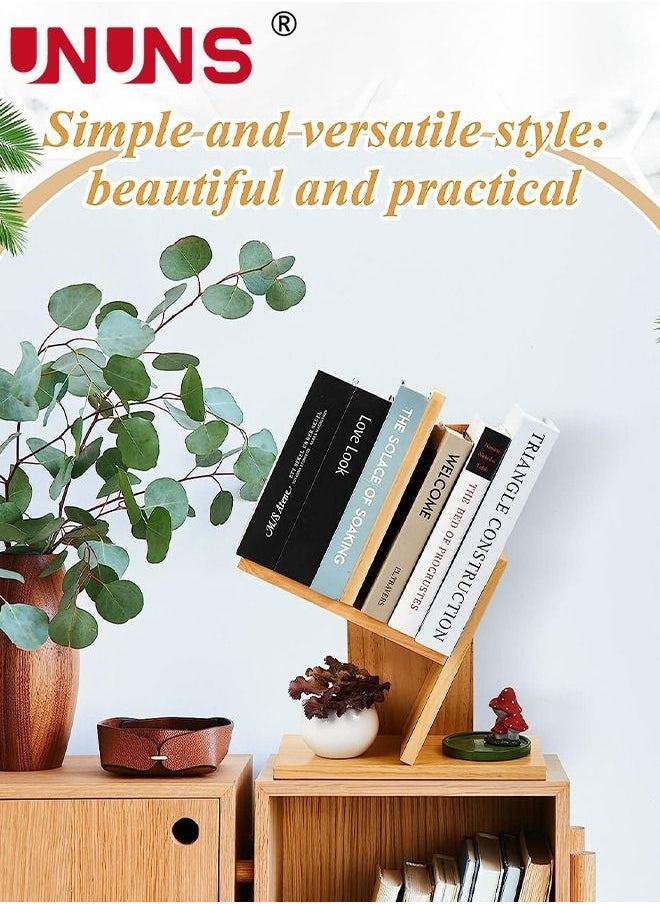 UNUNS - Desktop Bookshelf,3-Shelf Tree Bookshelf Organizer,Floor Standing Bookcase,Wood Bookcase For Office Home School,(31 * 17 * 40.5CM(Light Walnut) - Image 1