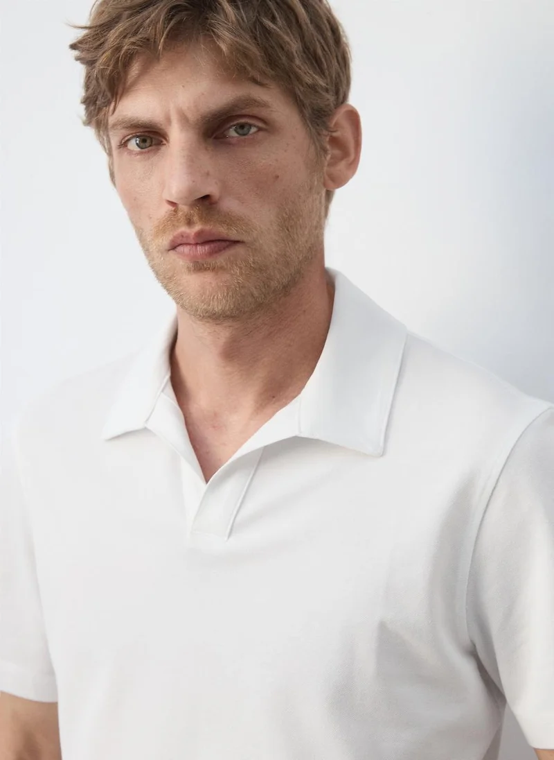 Mango Man 01-BLANCO Slim Fit Piqué Polo for Men | Best Price UAE