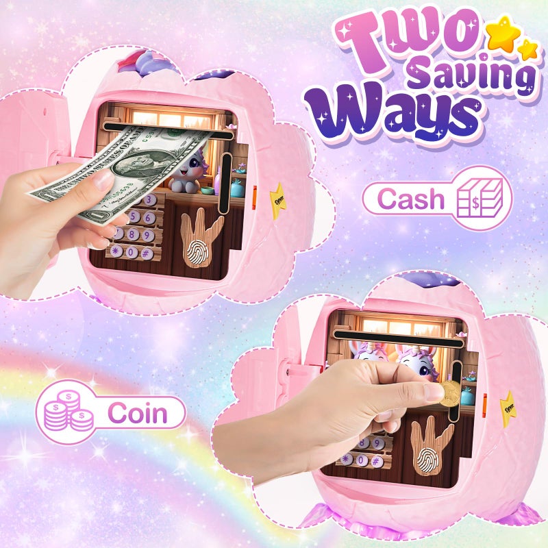Refasy Electronic Piggy Bank for Girls Age 3-12, Cash Coin Safe ATM Bank Piggy Banks for Kids Money Bank Toy with Music, Easter Birthday Gifts Toys for 3 4 5 6 7 8 9 10 11 12 Year Old Girls (Pink) - Image 3