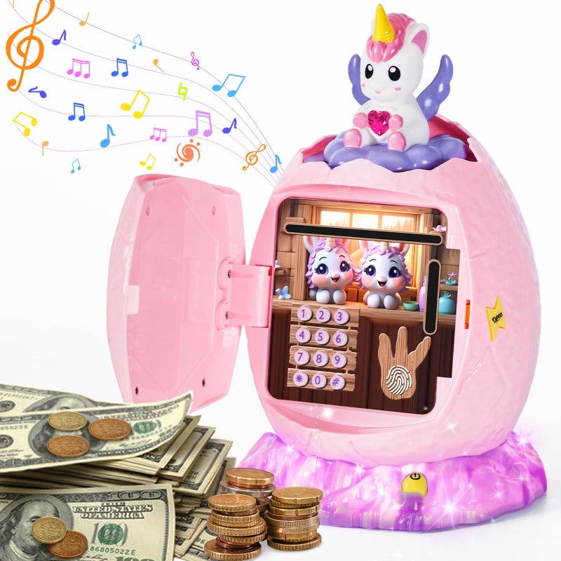 Refasy Electronic Piggy Bank for Girls Age 3-12, Cash Coin Safe ATM Bank Piggy Banks for Kids Money Bank Toy with Music, Easter Birthday Gifts Toys for 3 4 5 6 7 8 9 10 11 12 Year Old Girls (Pink) - Image 1