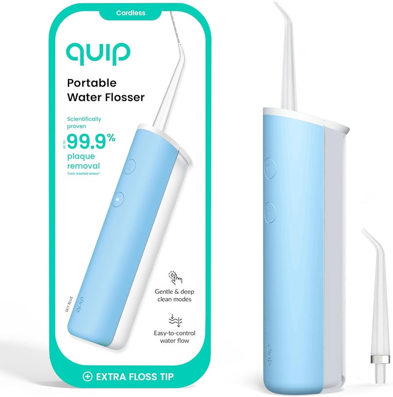 quip Water Flosser with Replacement Tip - Cordless Water Flosser with Adjustable Pressure - Teeth Cleaner Pick with 360 Degree Rotating Replaceable Tip, Rechargeable Water Dental Pick - Sky Blue - Image 1
