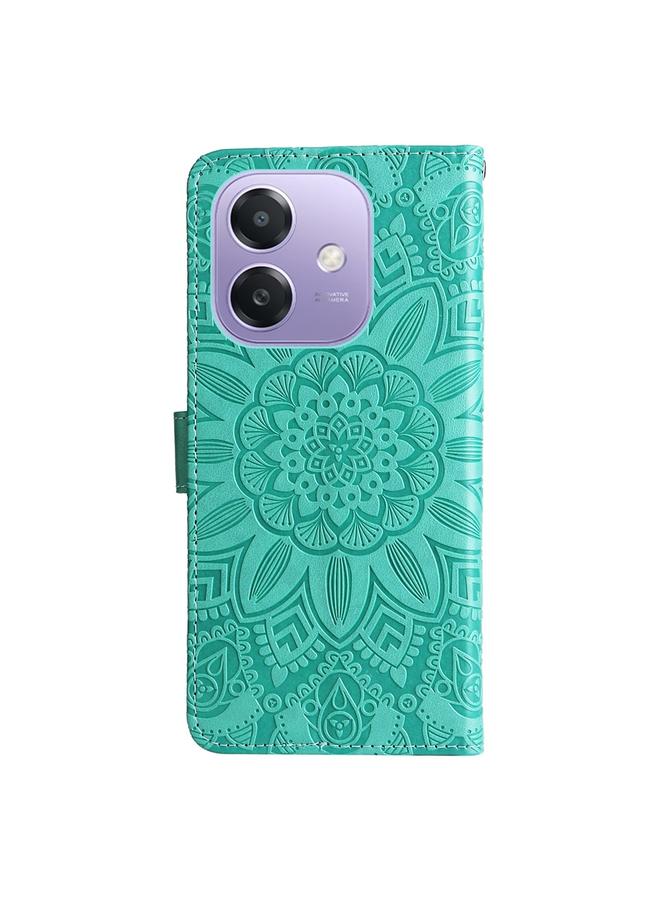 اس-توب جراب لهاتف OPPO A3x 4G / A3x 5G جراب هاتف من الجلد المنقوش بزهرة عباد الشمس الهندية - Image 3