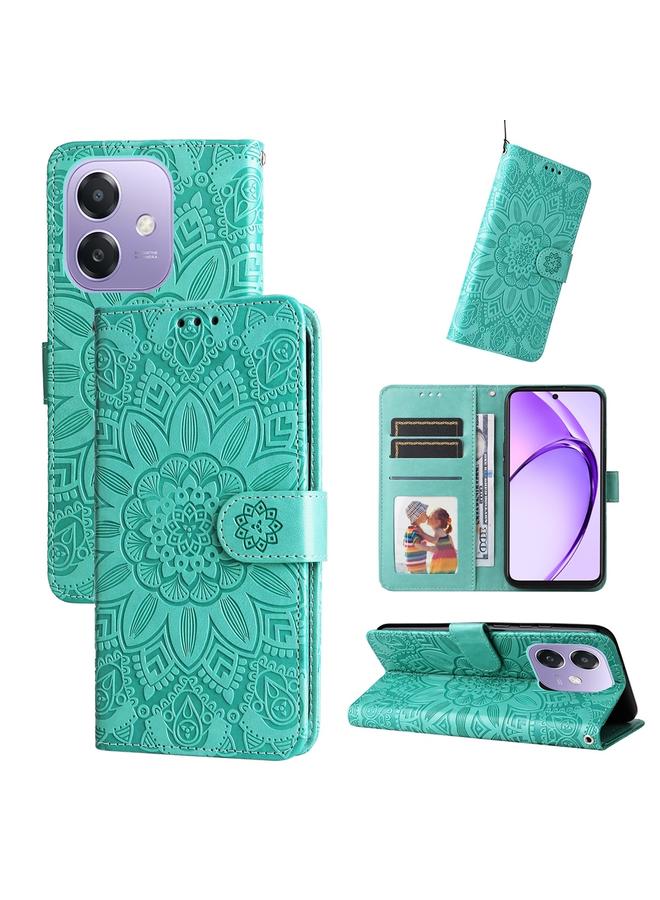 اس-توب جراب لهاتف OPPO A3x 4G / A3x 5G جراب هاتف من الجلد المنقوش بزهرة عباد الشمس الهندية - Image 1