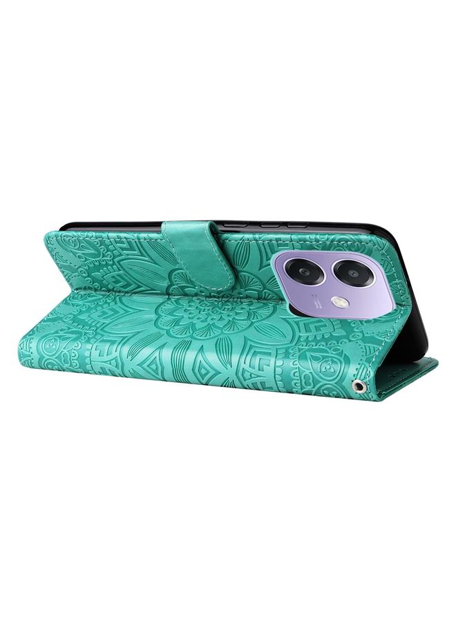 اس-توب جراب لهاتف OPPO A3x 4G / A3x 5G جراب هاتف من الجلد المنقوش بزهرة عباد الشمس الهندية - Image 5