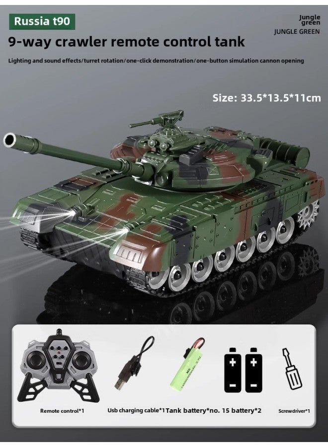 Simulation Remote Control Tank Crawler Model Toy Tank With Light Music Shooting Outdoor Children's Toys-Color:DH999-71 Nine-channel-2.4G CamouflaGe Green Tank - Image 1