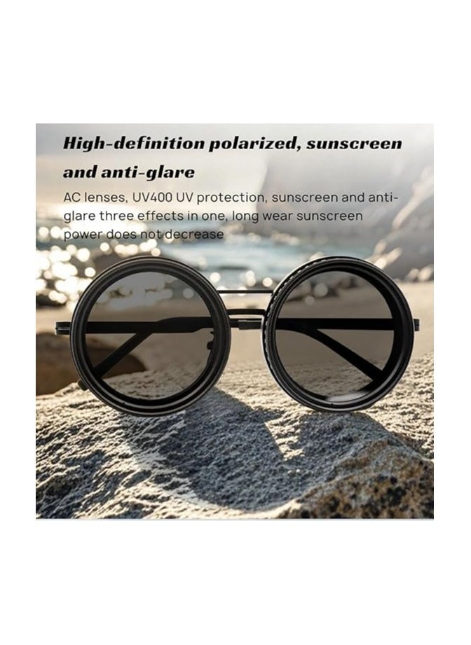 Generic - Adjustable Tint Sunglasses – Round Polarized Lenses with 1-9 Manual Tint Control, Built-in ND Filter & UV400 Protection – Unisex Fashion Frame for Men & Women - Image 1