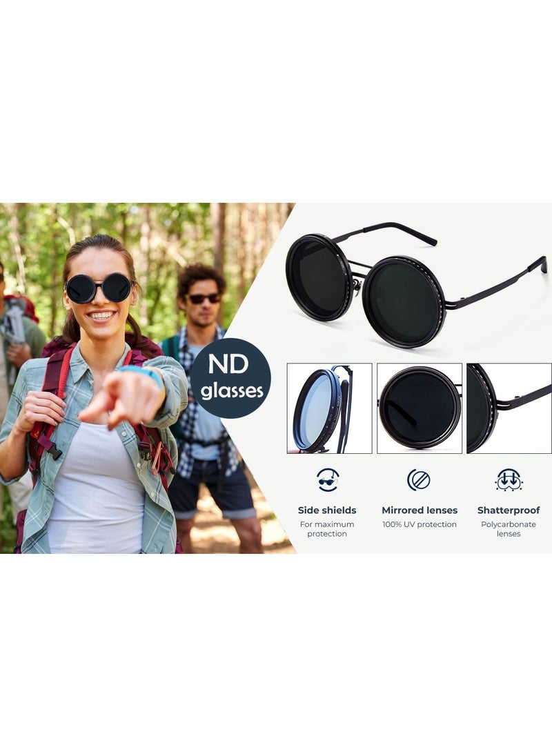 Generic - Adjustable Tint Sunglasses – Round Polarized Lenses with 1-9 Manual Tint Control, Built-in ND Filter & UV400 Protection – Unisex Fashion Frame for Men & Women - Image 1