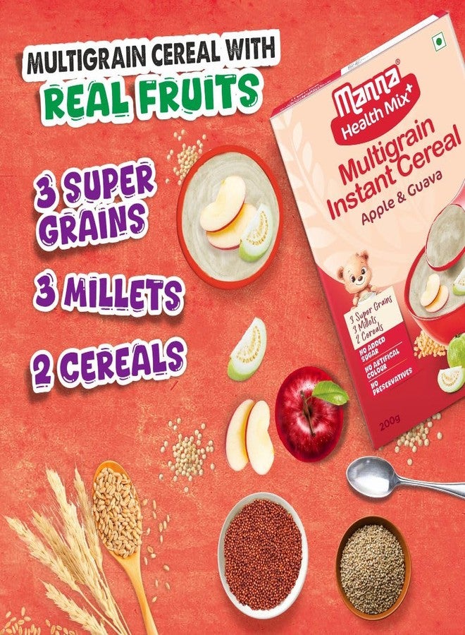Manna Health Mix Instant Multigrain Cereal, Apple & Guava with Milk. Made with Real Fruits and 8 Supergrains and Millets. No Added Sugar, No Artificial Color, Flavors 200g - Image 2