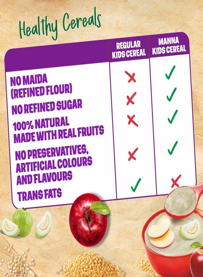 Manna Health Mix Instant Multigrain Cereal, Apple & Guava with Milk. Made with Real Fruits and 8 Supergrains and Millets. No Added Sugar, No Artificial Color, Flavors 200g - Image 4