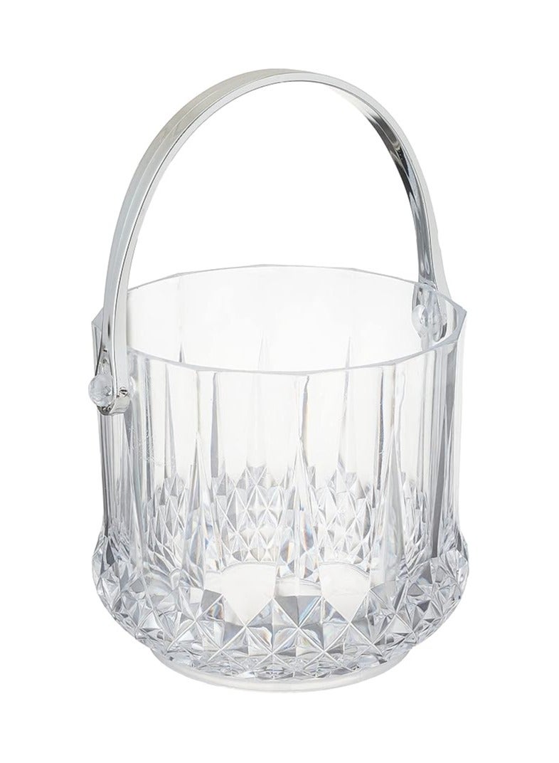 Clear Acrylic Ice Bucket - Elegant Crystal-Cut Design with Stainless Steel Handle for Parties & Home Bar - Image 1