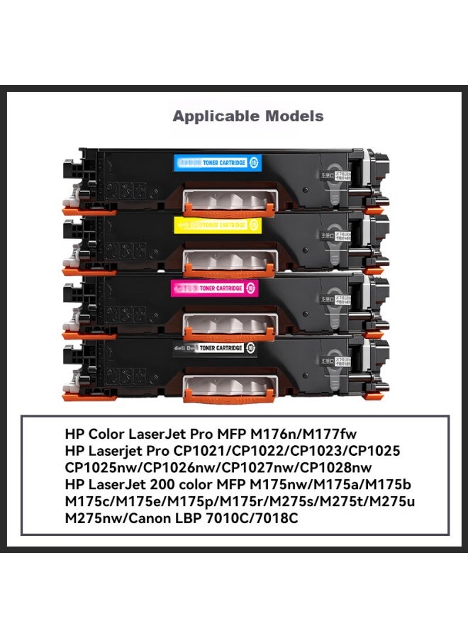 Deli Cf350a Toner Cartridge Compatible With Hp M176n/m177fw/m175nw/m175a/cp1021/cp1022 Printer Toner Cartridge 130a Four-color Set 4300 Pages - Image 1