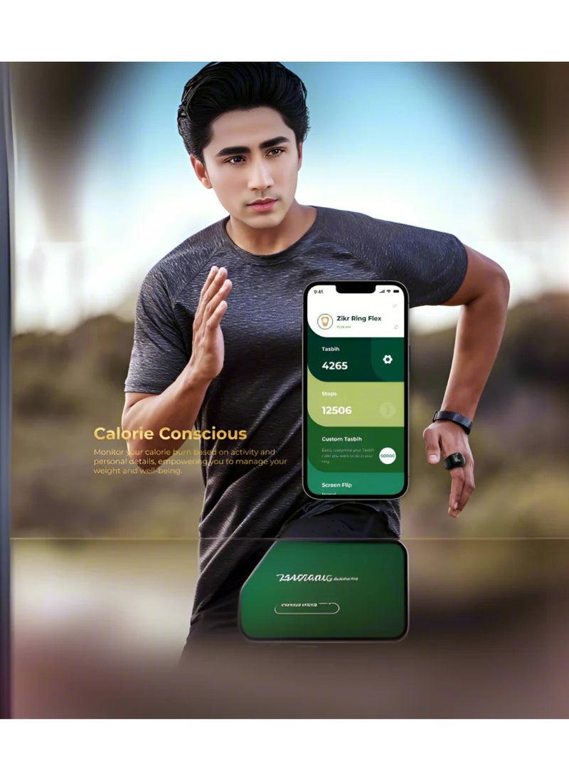 إيكيبلا حلقة ذكر ذكية للتسبيح، شاشة واسعة، بطارية احتياطية قوية، شاشة OLED، تطبيق حلقة ذكية تعمل على عداد التسبيح، حلقة ذكر ذكية مقاومة للماء، متوافقة مع ثلاثة أحجام (18 مم / 20 مم / 22 مم) أخضر  - Image 3