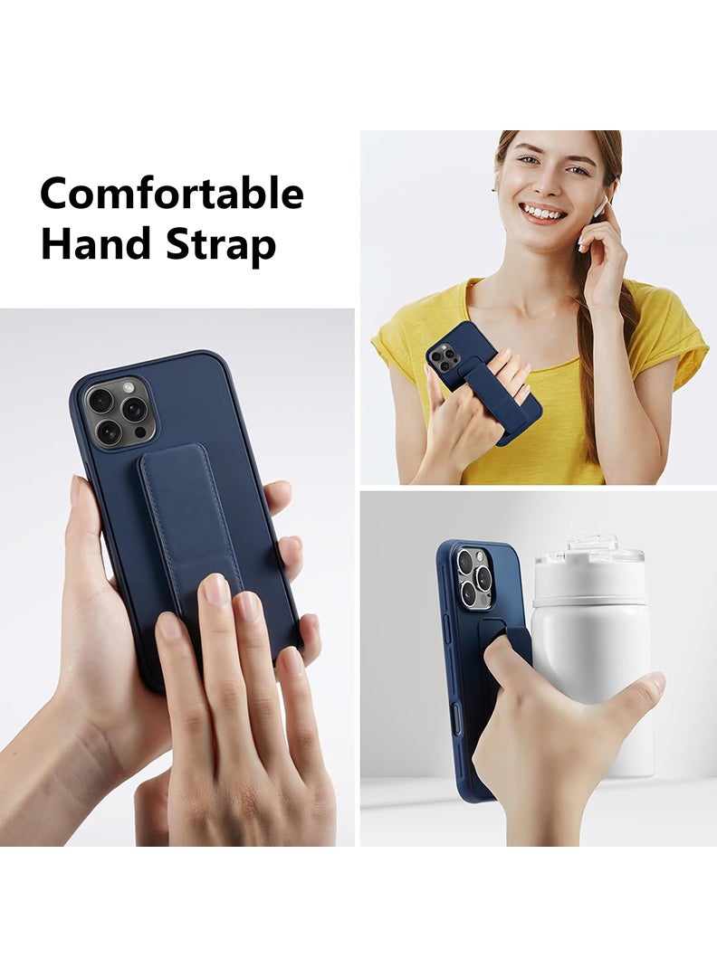 Case Up Compatible with Apple iPhone 16 Pro Max Case with Magnetic Stand & Holder, Premium Silicone Finger Grip Strap Holder Case Car Mount Kickstand Cover- Navy - Image 4