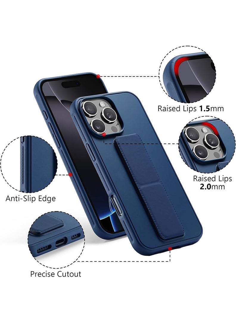Case Up Compatible with Apple iPhone 16 Pro Max Case with Magnetic Stand & Holder, Premium Silicone Finger Grip Strap Holder Case Car Mount Kickstand Cover- Navy - Image 2