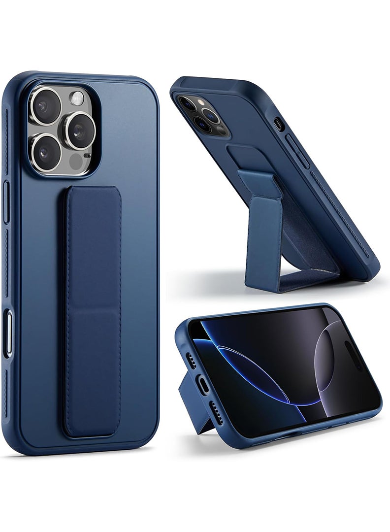 Case Up Compatible with Apple iPhone 16 Pro Max Case with Magnetic Stand & Holder, Premium Silicone Finger Grip Strap Holder Case Car Mount Kickstand Cover- Navy - Image 1