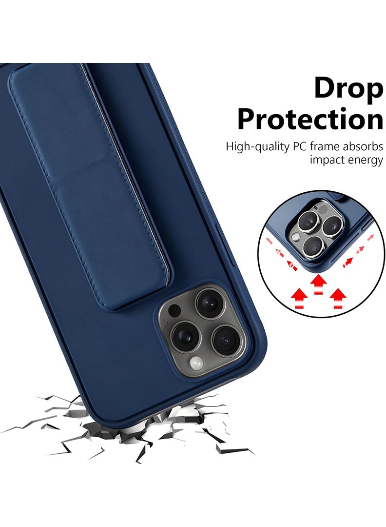 Case Up Compatible with Apple iPhone 16 Pro Max Case with Magnetic Stand & Holder, Premium Silicone Finger Grip Strap Holder Case Car Mount Kickstand Cover- Navy - Image 5