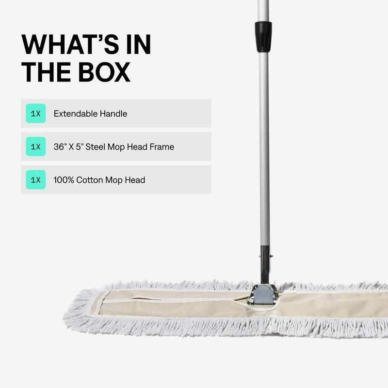 Tidy Tools Commercial Dust Mop – 36 Inch Floor Sweeper for Hardwood, Reusable Cotton Mop Head, Extendable Handle, Dry Mop for Floor Cleaning & Janitorial Supplies - Image 2