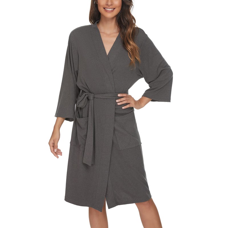 U2SKIIN Womens Cotton Robes Lightweight Robes for Women with 34 Sleeves Knit Bathrobe Soft Sleepwear Ladies LoungewearDark Grey Mel L