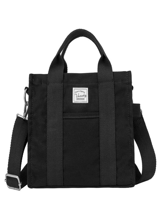 Vaschy حقيبة توت صغيرة للنساء من فاشي، حقيبة يد قماش صغيرة لطيفة ذات طابع جمالي، حقيبة كتف متقاطعة مع جيوب بسحاب باللون الأسود - Image 1