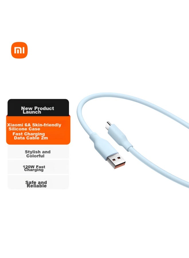 إم آي Xiaomi (mi) 6a كابل بيانات شحن سريع من النوع أ إلى النوع سي مصنوع من السيليكون اللطيف على البشرة، 2 متر، أزرق - Image 1