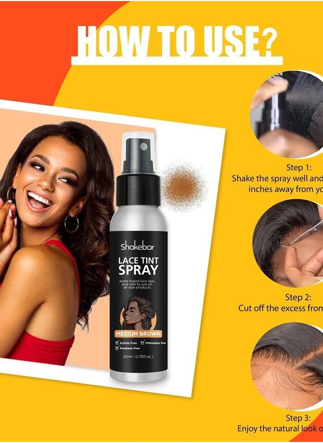 Lace Tint Spray, 2.7 Fl Oz Lace Tint Spray for Wigs (Medium Brown)