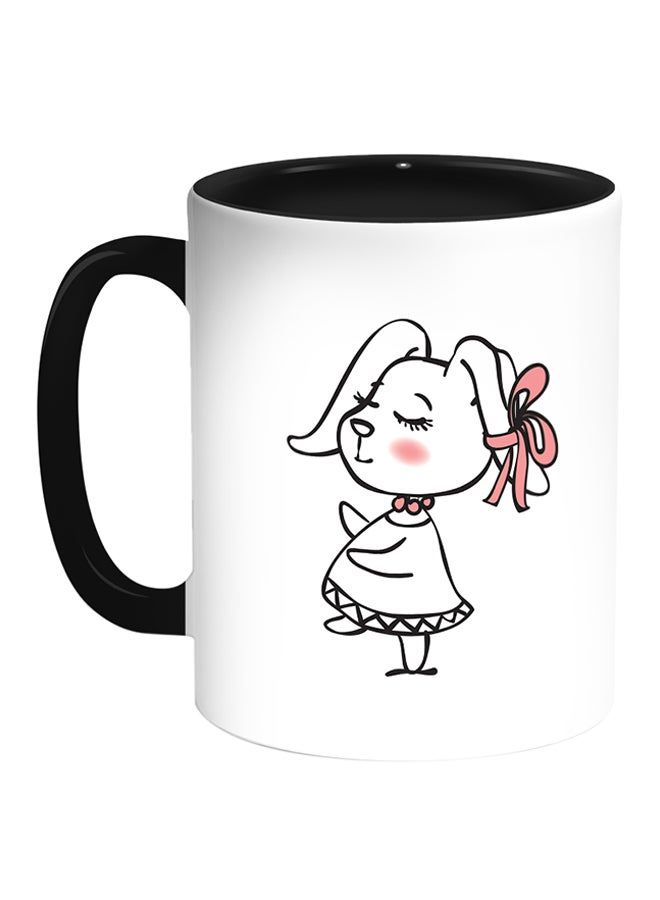 RKN Cartoon Drawings Rabbits Printed Coffee Mug White Black - Image 1