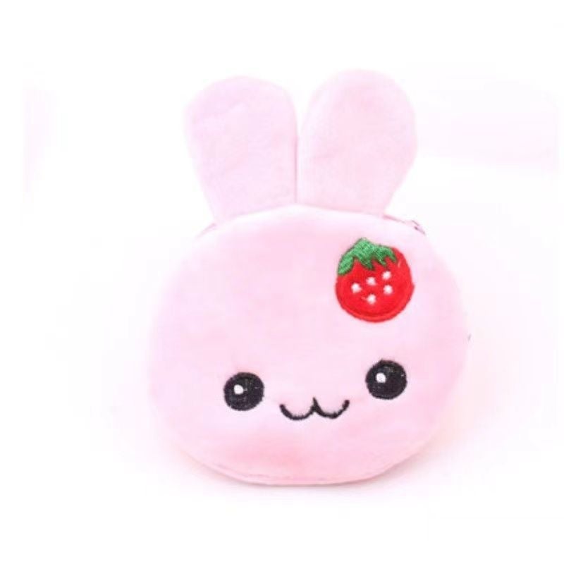 Plush Puppy Pencil Case Large Capacity Cartoon Storage Cute small storage bag-: [strawberry Bunny] coin purse 