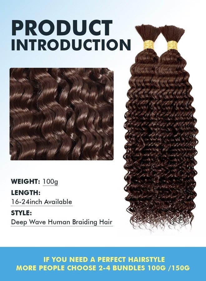 Highlight Human Braiding Hair for Boho Braids 100g 20 Inch Chocolate Brown Curly Boho Hair for Braiding Knotless 12A Deep Wave Bulk Bohemian 2 Bundles/Pack Color 4 - Image 2