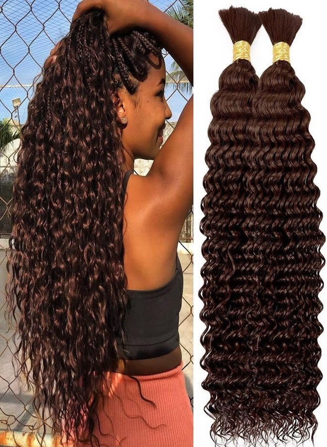 Highlight Human Braiding Hair for Boho Braids 100g 20 Inch Chocolate Brown Curly Boho Hair for Braiding Knotless 12A Deep Wave Bulk Bohemian 2 Bundles/Pack Color 4 - Image 1