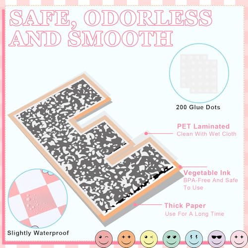 Mooliwe 94 Pcs Composition Notebook Classroom Decor Welcome Back to School Bulletin Board Set Checkered Classroom Decor Pencil Apple Paper Cutouts for First Day of School Party Wall Door(Natural) - Image 4