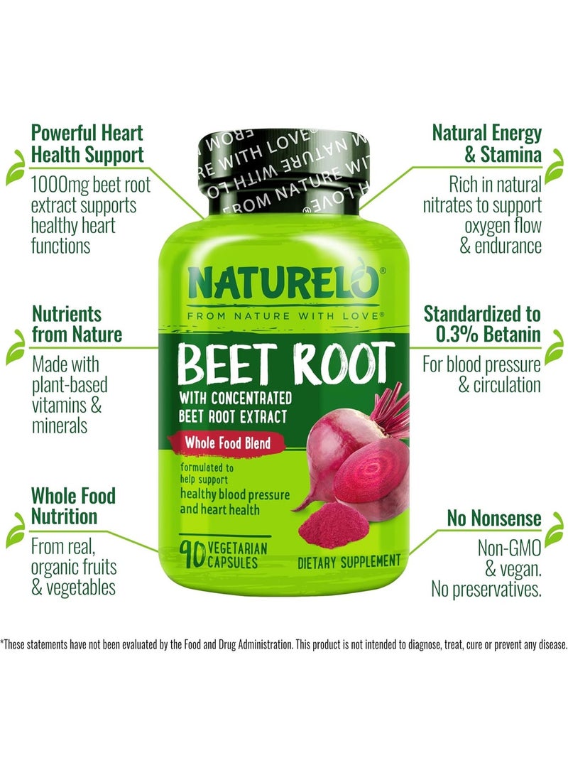 NATURELO Beet Root 90 Capsules – Heart Health & Blood Pressure Support – 1000mg Beet Root Extract + Whole Food Blend – Non-GMO, Vegan, Gluten-Free - Image 4