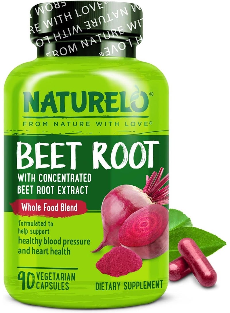 NATURELO Beet Root 90 Capsules – Heart Health & Blood Pressure Support – 1000mg Beet Root Extract + Whole Food Blend – Non-GMO, Vegan, Gluten-Free - Image 1