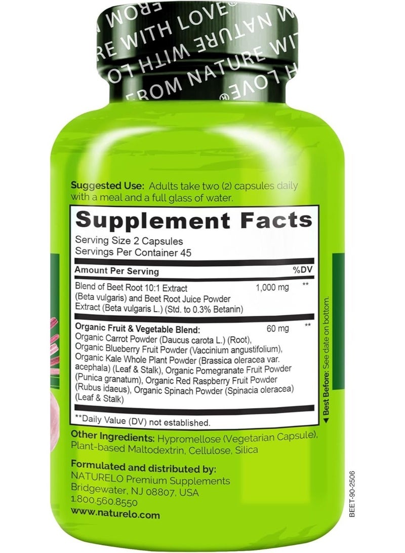 NATURELO Beet Root 90 Capsules – Heart Health & Blood Pressure Support – 1000mg Beet Root Extract + Whole Food Blend – Non-GMO, Vegan, Gluten-Free - Image 2