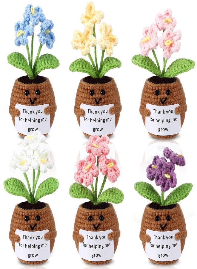 Threehoney 6 Pcs Thank You for Helping Me Grow Gift Christmas Crochet Gifts for Teacher Women Positive Flower Crochet Doll with Card Teacher Thank You Gifts for Women Friend Coworker - Image 1