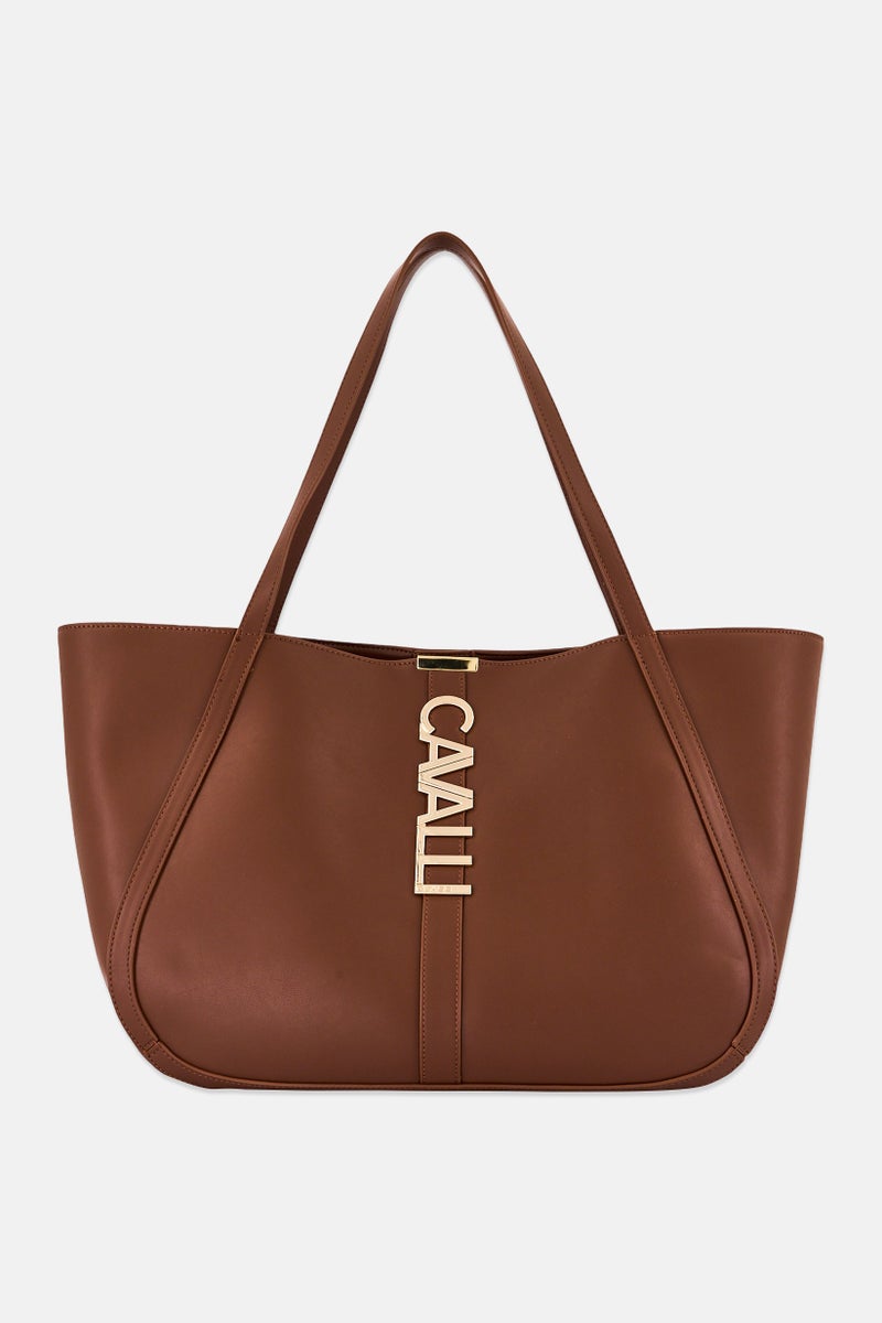 Cavalli Class Women Brand Logo Totes Bag, Dark Brown - Image 1