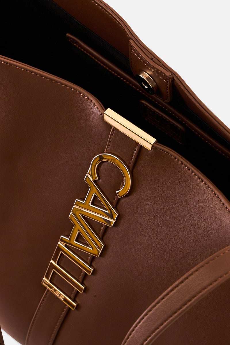Cavalli Class Women Brand Logo Totes Bag, Dark Brown - Image 4