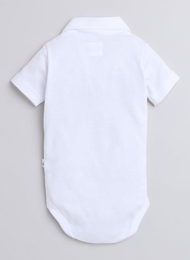BUMZEE Sky Blue & White Boys Half Sleeves Bodysuit & Short Set With Bow Suspender & Cap Age - 6-9 Months (Peb9029D-sbl.wht) - Image 3