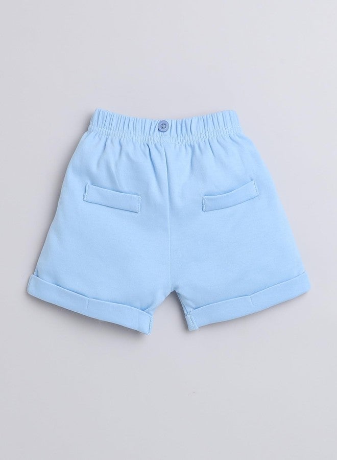 BUMZEE Sky Blue & White Boys Half Sleeves Bodysuit & Short Set With Bow Suspender & Cap Age - 6-9 Months (Peb9029D-sbl.wht) - Image 5