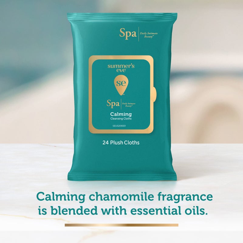 Summer's Eve Spa Calming Chamomile Feminine Wipes, 100% Plant Based*, pH balanced Plush Cloths, 24 Count - Image 3