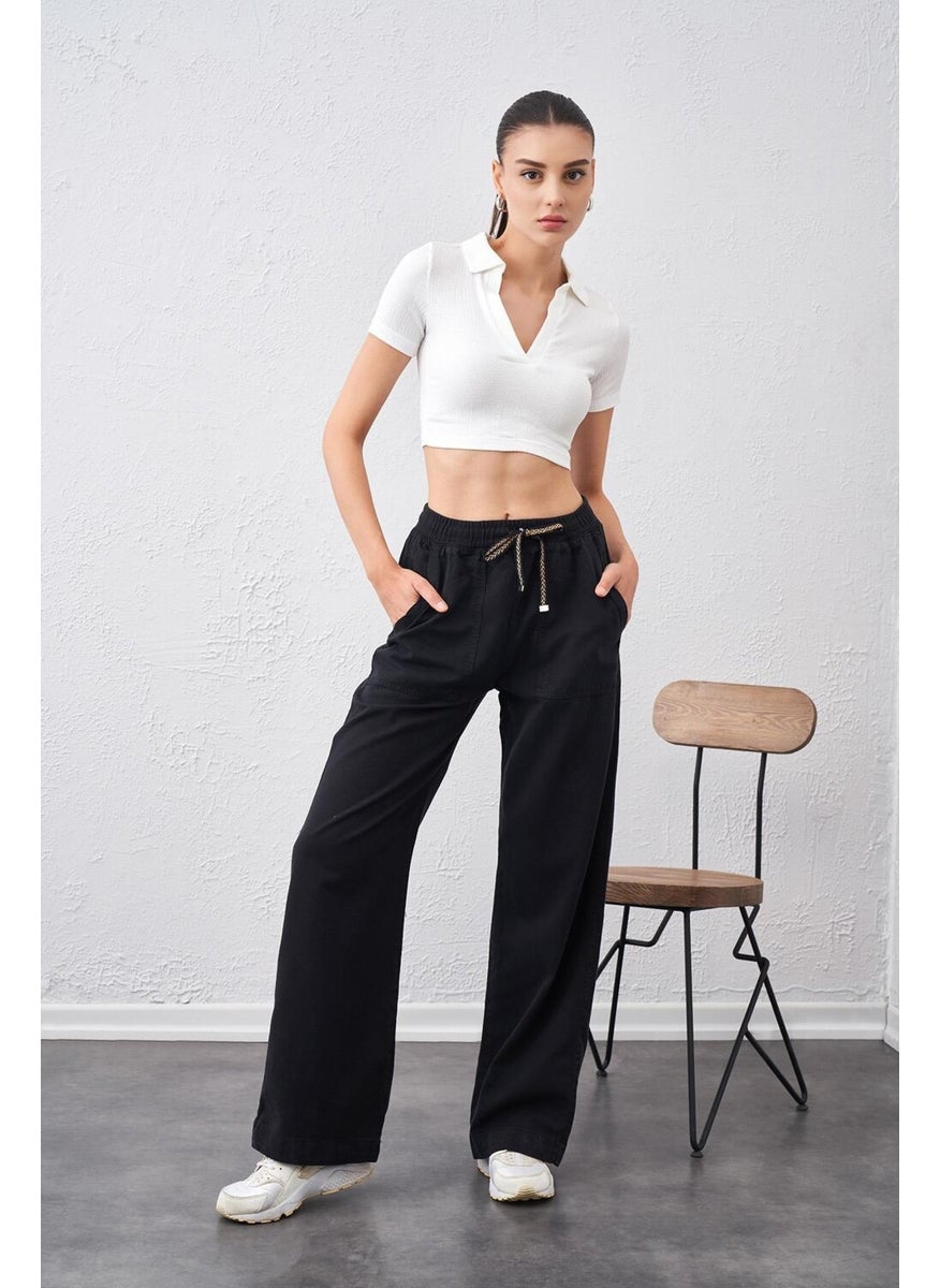 Tenda Moda Tena Moda Women's Black Rise Waist Tie Waist Palazzo Pants  - Image 1