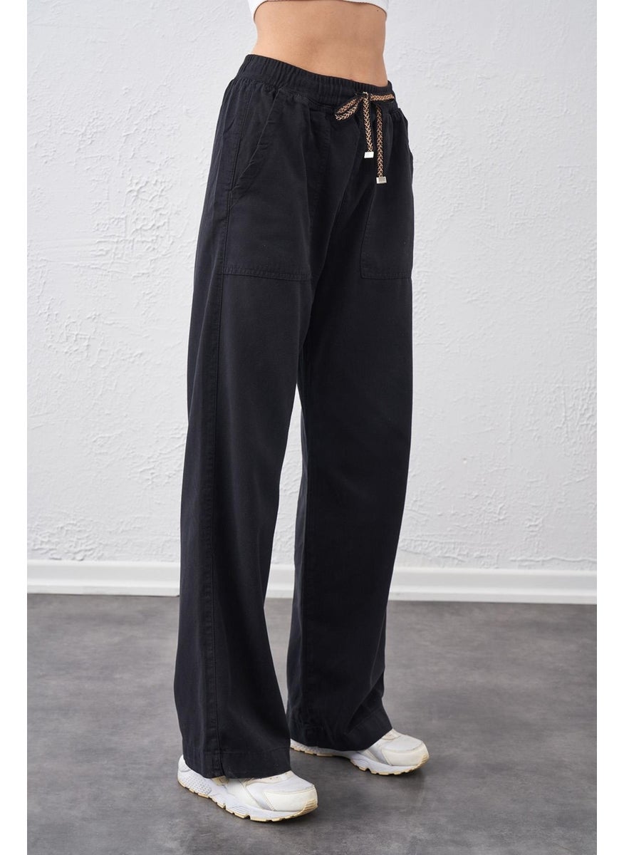 Tenda Moda Tena Moda Women's Black Rise Waist Tie Waist Palazzo Pants  - Image 2