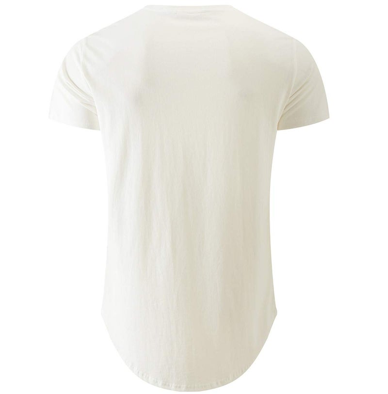 KLIEGOU Mens 100% Cotton Hipster Hip Hop Longline Crewneck T-Shirt White XL(66) - Image 2