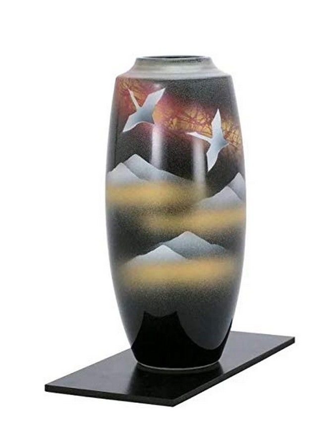 Kutani Yaki(Ware) Vase Crane And Mountain Ranch With Flower Wood Vase Stand - Image 2