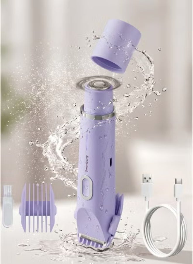Smartbarry K01 2-in-1 Women's Bikini Trimmer & Electric Shaver, Cordless Wet & Dry Body Hair Remover, IPX7 Waterproof, USB-C Rechargeable, Portable Grooming Razor - Light Purple - Image 1
