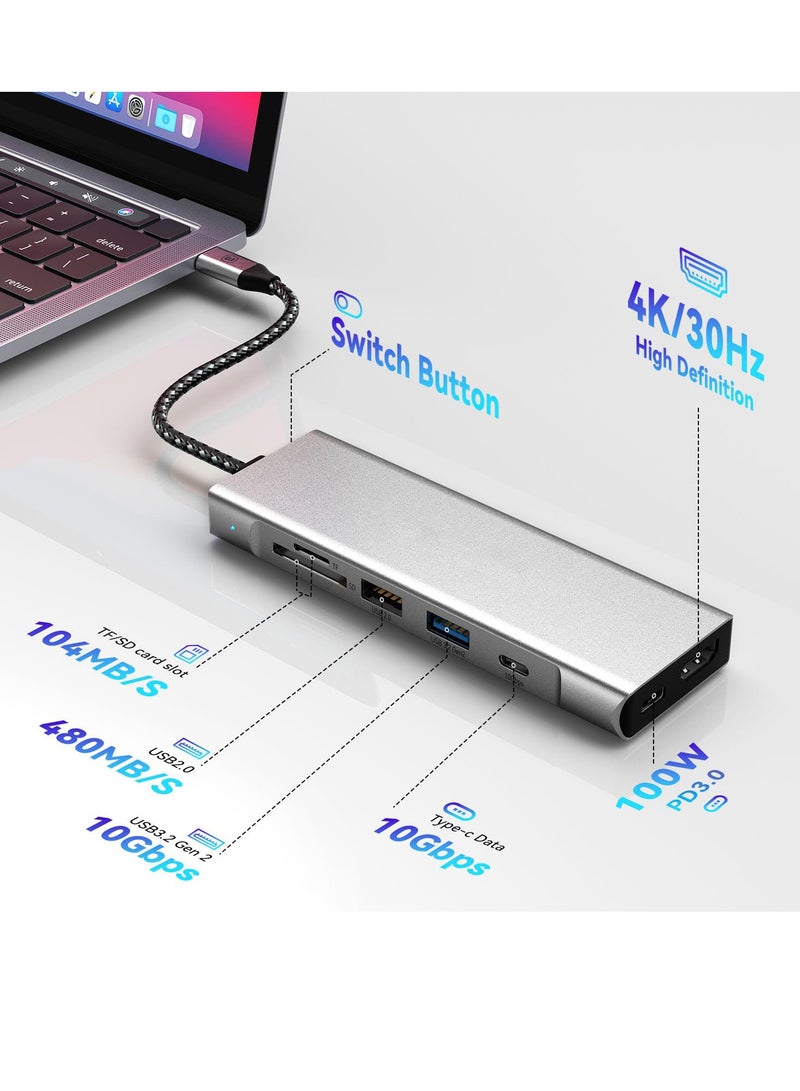 موزع USB C 8 في 1 بقوة 100 واط، ونقل بيانات بسرعة 10 جيجابت في الثانية، ومنفذ HDMI بدقة 4K، ومتوافق مع أجهزة MacBook وiPad وHP وDell وASUS وLenovo - Image 2