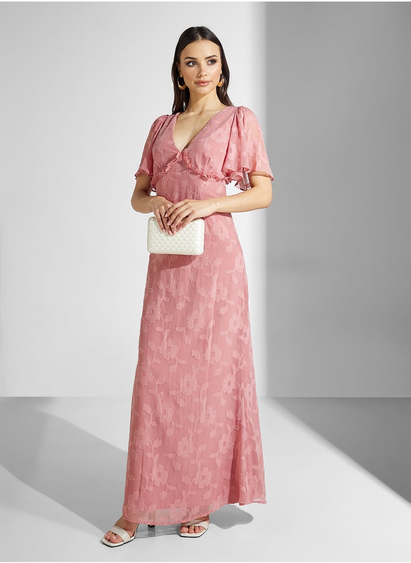 Jacquard Tie Back Flutter Sleeve Maxi Dress - pzsku/Z2BBB512D35CA74E2B96FZ/45/_/1740161995/53fb61e5-3171-4b30-a9d8-19bf138f48e4